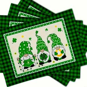 4pcs, Placemats green Buffalo Plaid Gnome Table Mats Shamrock St. Patrick's Day